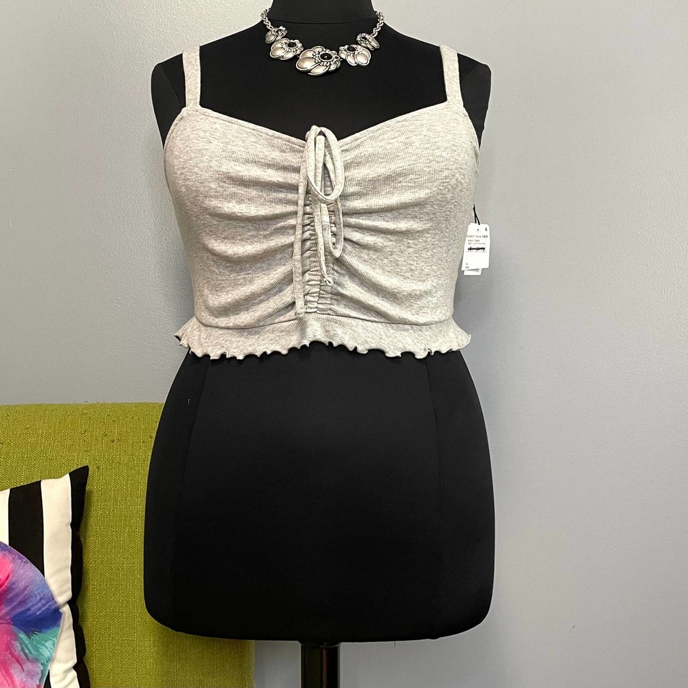 Abound Grey Ruched Tie Front Cropped Tank Top NEW XL